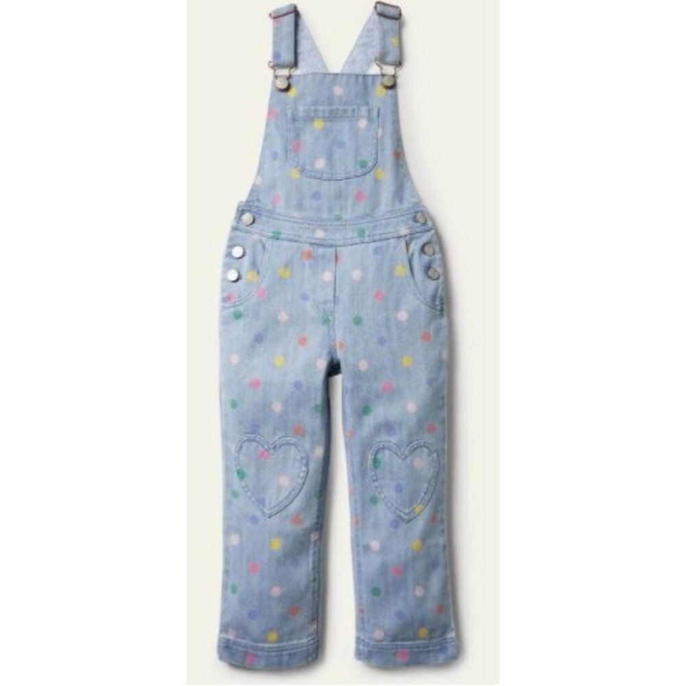 Boden 100% Cotton Girls Size 13-14Y Polka Dot Denim Dungarees Overalls Blue - Picture 13 of 13